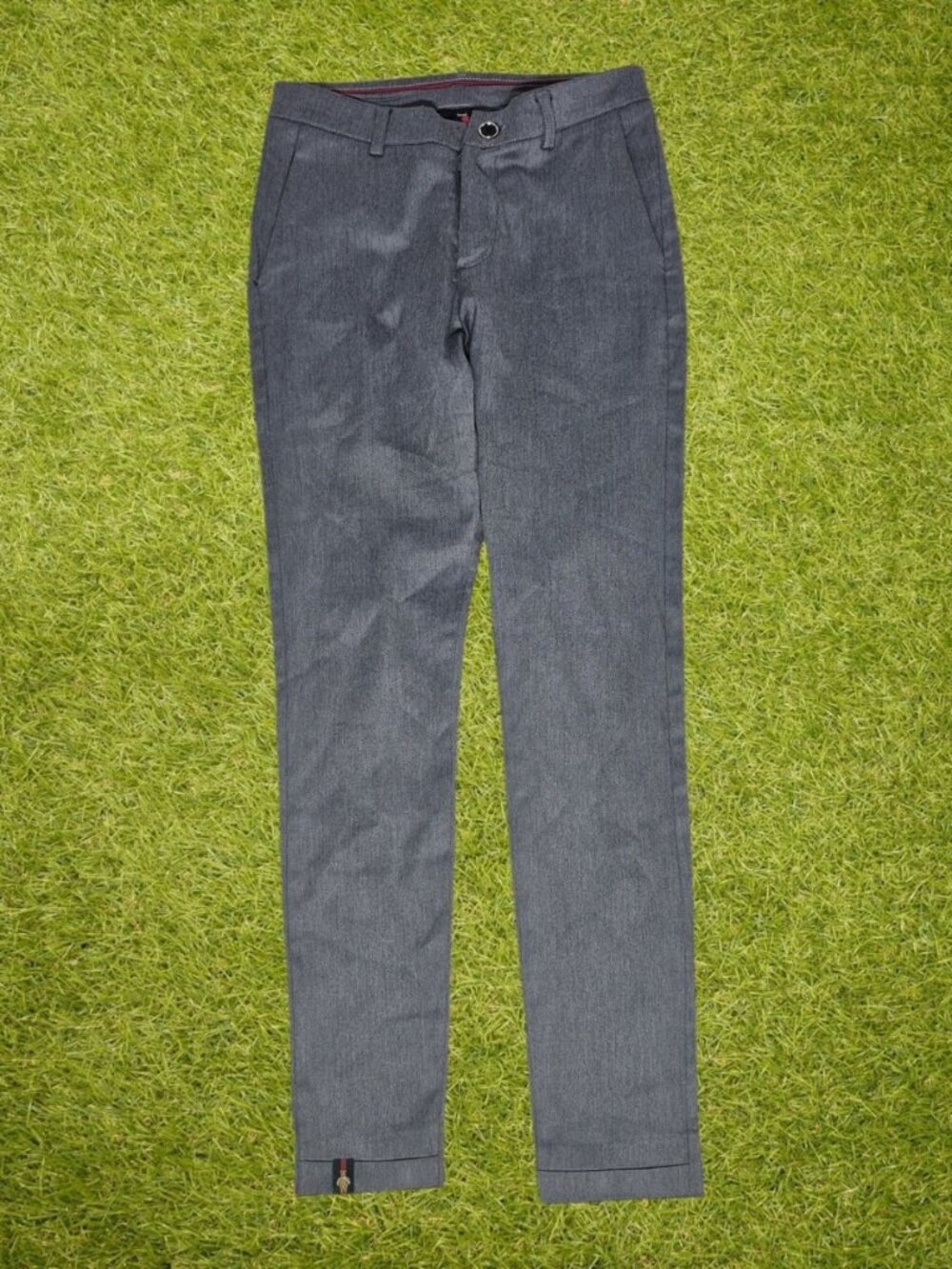 Gucci Men's Slim Fit Grey Chino Trousers Web Stripe Tab Size 32